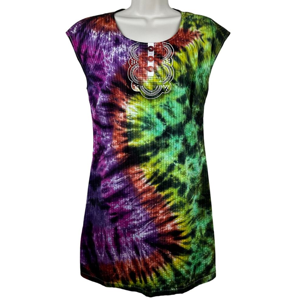 Boden Dress Tie Dye Retro Boho Hippie Artsy Short Sleeve Purple Green Size 6
